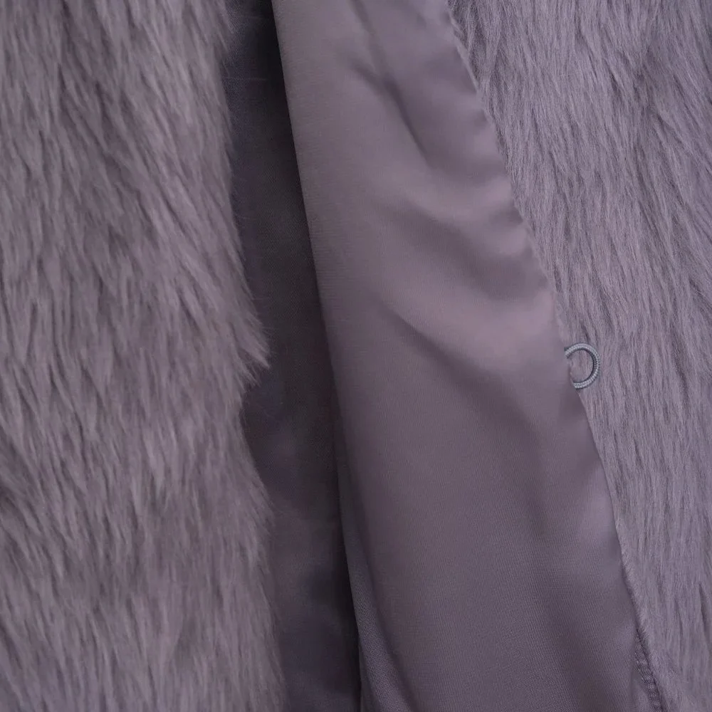 Light Purple Crew Neckline Fur Jacket - Picture 3 of 4